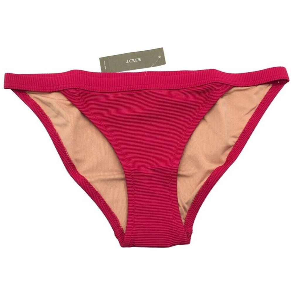 J. Crew Women's Ribbed Trim Hipster Full Coverage Bikini Swim Bottom Pink Small